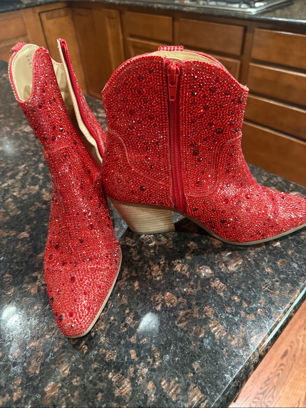 Harlow Red Crystal Western Ankle Boots